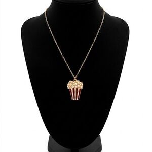 Gold and Red Popcorn Pendant Necklace
